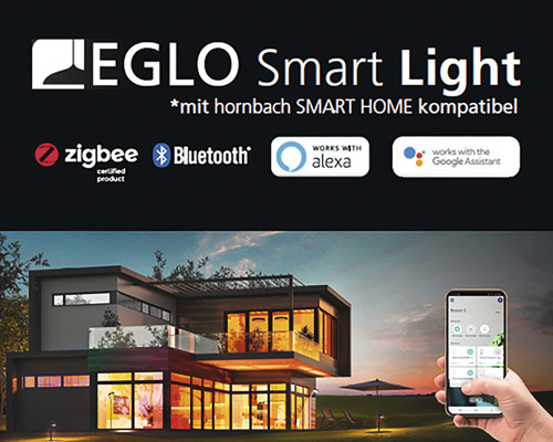 EGLO Smart Light Produktbild mit Haus und Smartphone App Steuerung