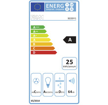 PKM Energielabel mit Energieeffizienzklasse A, einem jährlichen Energieverbrauch von 25 Kilowattstunden und einem Geräuschpegel von 64 Dezibel