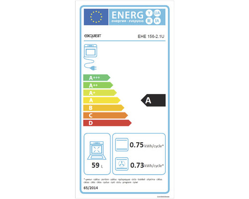 Exquisit Energieetikett EHE 156-2.1U, Energieeffizienzklasse A, Stromverbrauch 0,75 kWh pro Zyklus