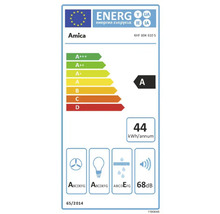 Amica Energieetikett mit der Energieeffizienzklasse A, einem jährlichen Energieverbrauch von 44 Kilowattstunden und einer Geräuschemission von 68 Dezibel