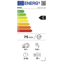 Amica Energielabel EGSPV 594 900, Energieeffizienzklasse C, Stromverbrauch 75 Kilowattstunden pro 100 Zyklen, 14 Maßgedecke, Wasserverbrauch 9,8 Liter, Geräuschpegel 44 Dezibel, Programmdauer 3:40