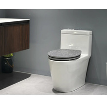 Weißes Stand-WC mit Toilettendeckel im Badezimmer