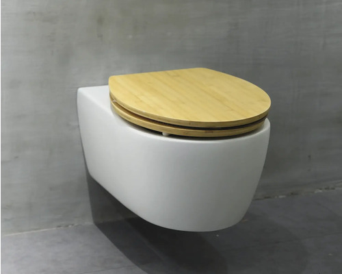 Wandhängendes WC mit Holzsitz