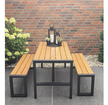 Gartenmöbelset Promadino 4 -Sitzer, Tisch, 2 Bankmodule, Bankmodul Holz, honigfarben