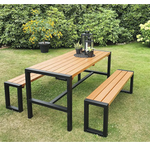 Gartenmöbelset Promadino 4 -Sitzer, Tisch, 2 Bankmodule, Bankmodul Holz, honigfarben
