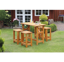 Gartensitzgruppe mit Hochtisch und vier Hockern aus Holz im Garten