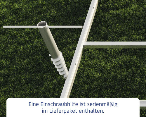 Einschraubhilfe für ein Gartenprodukt auf Rasen