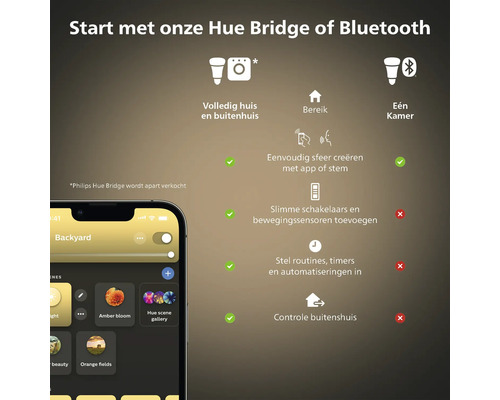 Philips Hue System mit Smartphone-App Steuerung für Beleuchtung im Haus und Aussenbereich
