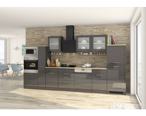 Küchenzeile Held Möbel Mailand 602.1.6211 grau/grafit 370 cm inkl. Einbaugeräte