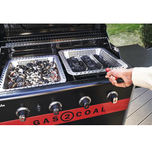 Gasgrill mit Kohlebehälter und Grillkohle