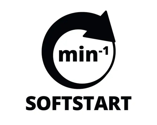Softstart-Symbol: Umfassender Pfeil mit der Angabe Umdrehungen pro Minute
