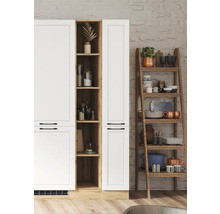 Küchenszene mit Hochschrank und Regal