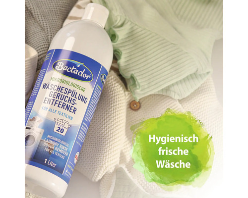 Bactador mikrobiologische Wäschespülung Geruchsentferner in einer 1-Liter-Flasche für alle Textilien