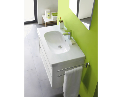 Modernes Badezimmerwaschbecken mit Unterschrank und Handtuchhalter