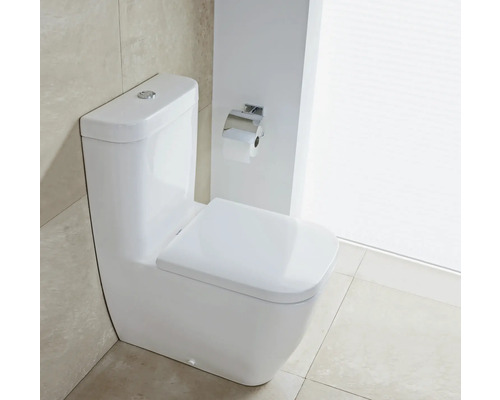 Weißes Stand-WC mit Toilettenpapierhalter