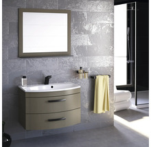 Modernes Badezimmer mit Waschbeckenunterschrank, Spiegel und Dusche