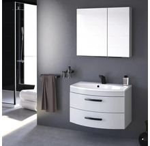 Modernes Badezimmer mit Waschbeckenunterschrank, Spiegelschrank und Dusche