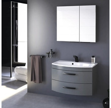 Modernes Badezimmer mit Waschbeckenunterschrank, Spiegelschrank und Dusche