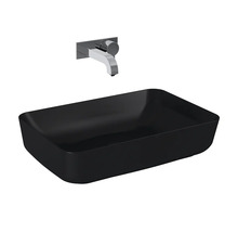 Schwarzes Aufsatzwaschbecken mit Wandarmatur