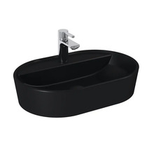 Schwarzes Aufsatzwaschbecken mit Armatur
