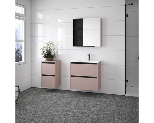 Modernes Badezimmer mit Waschtisch, Unterschrank und Spiegelschrank