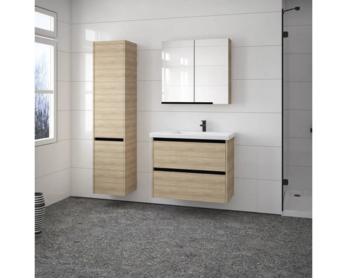 Modernes Badezimmer-Set mit Waschtisch, Spiegelschrank und Hochschrank