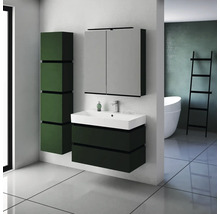 Modernes Badezimmer mit Waschbecken, Unterschrank, Spiegelschrank und Hochschrank