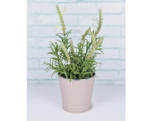 Dekorative Kunstpflanze mit weißen Blüten in einem Topf