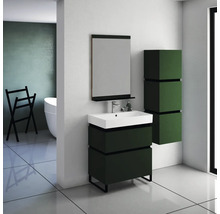 Modernes Badezimmer mit Waschtischunterschrank, Spiegel und Hängeschrank