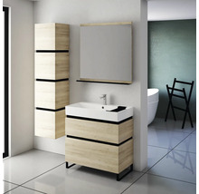 Badezimmer mit Waschtischunterschrank, Spiegelschrank und Hochschrank im modernen Design