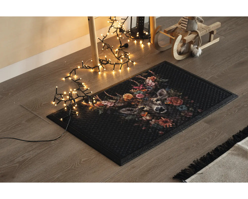 Fußmatte mit Hirschmotiv und Blumendekor