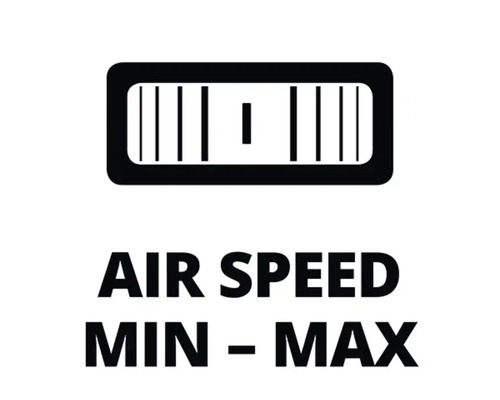 Symbol für die Einstellung der Luftgeschwindigkeit von minimal bis maximal