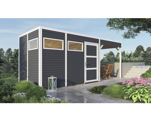 Gartenhaus Bertilo Cubo 3 inkl. Anbaudach und Fußboden 560 x 240 cm anthrazit exclusiv bei Hornbach