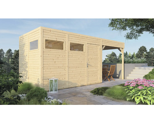 Gartenhaus Bertilo Cubo 3 inkl. Anbaudach und Fußboden 560 x 240 cm natur exclusiv bei Hornbach