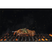 Gegrilltes Steak mit Rosmarin auf einem Grillrost