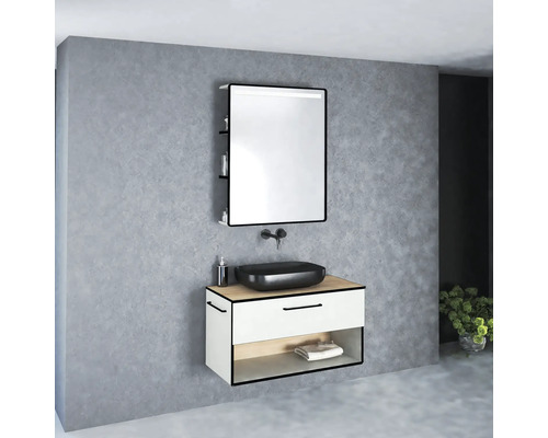 Modernes Badezimmer-Set mit Waschbecken, Unterschrank und Spiegelschrank