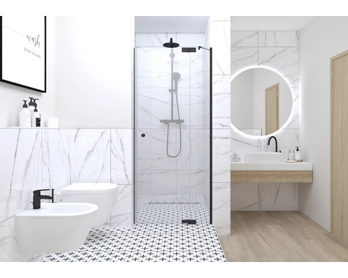 Modernes Badezimmer mit Dusche, Waschbecken, Toilette und Bidet