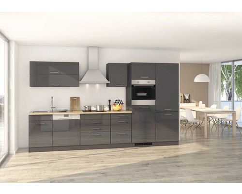 Küchenzeile Held Möbel Mailand 632.1.6211 grau/grafit 360 cm inkl. Einbaugeräte