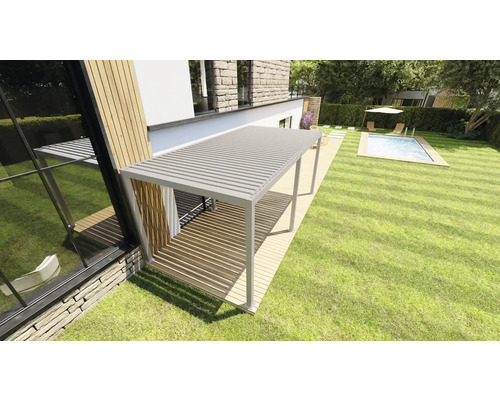 Pergola Mirador Deluxe 111 3x6 300 x 600 cm grau Terrasse mit Pergola und Swimmingpool im Garten