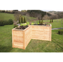 Holz-Hochbeet im Garten mit Gemüse bepflanzt