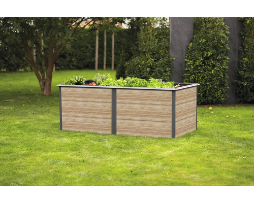 Hochbeet klassisch WESTMANN Primus-Multi inkl. Schneckenschutz Gr. XL 200 x 100 x 77 cm Holzoptik Hochbeet aus Holz und Metall im Garten mit Bepflanzung