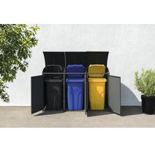 Mülltonnenbox für drei Mülltonnen aus Metall mit Mülltrennsystem