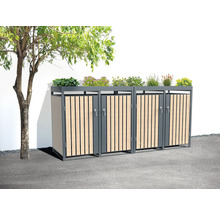 Mülltonnenbox aus Metall und Holz mit Bepflanzung