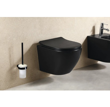 Wandhängendes WC in Schwarz mit Toilettenbürste und Bidet
