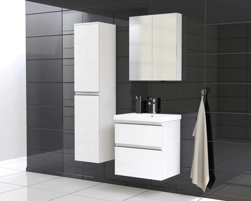 Modernes Badezimmer-Set mit Waschbeckenunterschrank, Spiegelschrank und Hochschrank