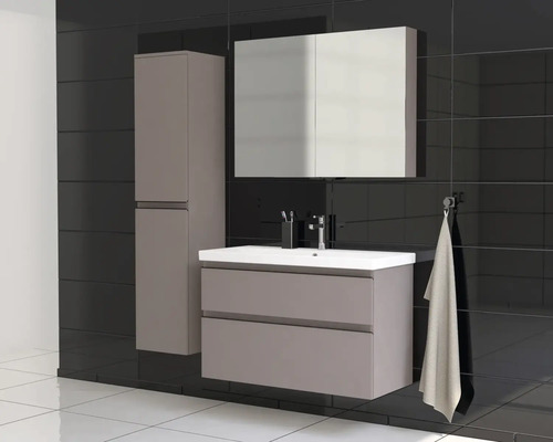 Badezimmer-Set mit Waschtischunterschrank, Hochschrank und Spiegelschrank