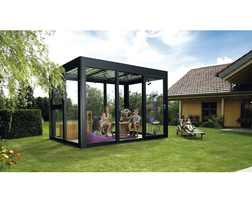 Solargewächshaus SunGarden Energy 3.2 Solar Gesamtleistung max 825 W Kunststoff 6 mm 338 x 233 cm anthrazit