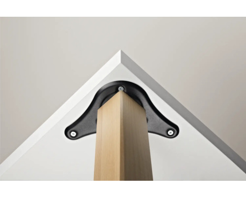 Detailansicht einer Tischbeinbefestigung mit Holzbein