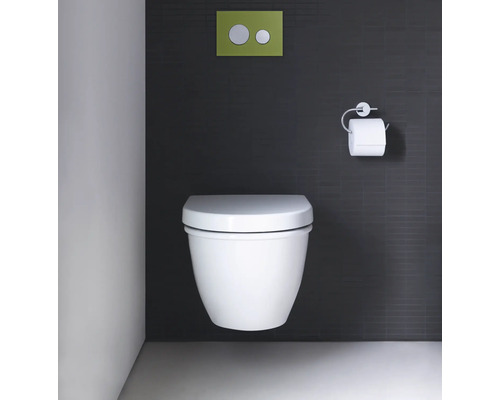 Wand-WC mit Betätigungsplatte und Toilettenpapierhalter