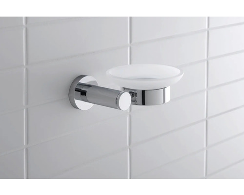 Seifenschale zur Wandmontage mit mattierter Glasschale